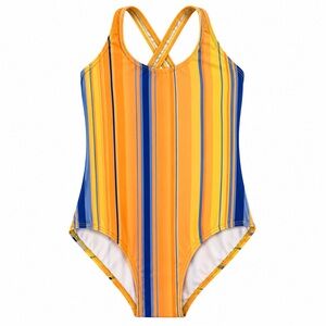 Kids Striped One-Piece Swimsuit - Orange & Blue